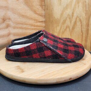 Birkenstock Red & Black Plaid Wool Clog Mules